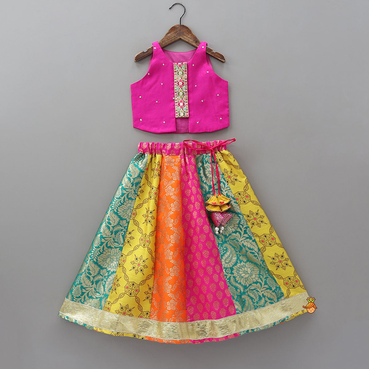 Sleeveless Top And Multicolour Lehenga With Dupatta