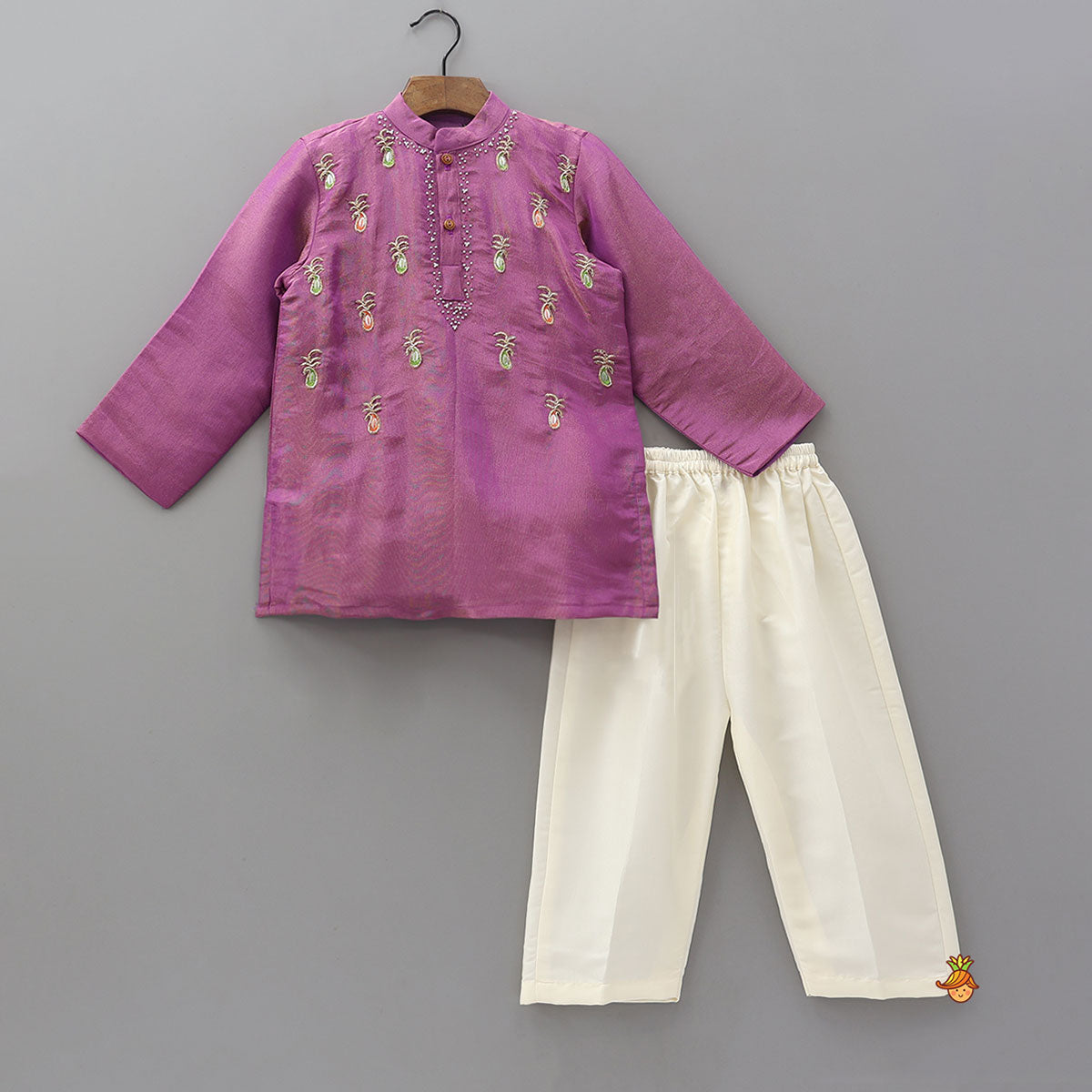Pre Order: Pineapple Hand Embroidered Kurta With Pyjama