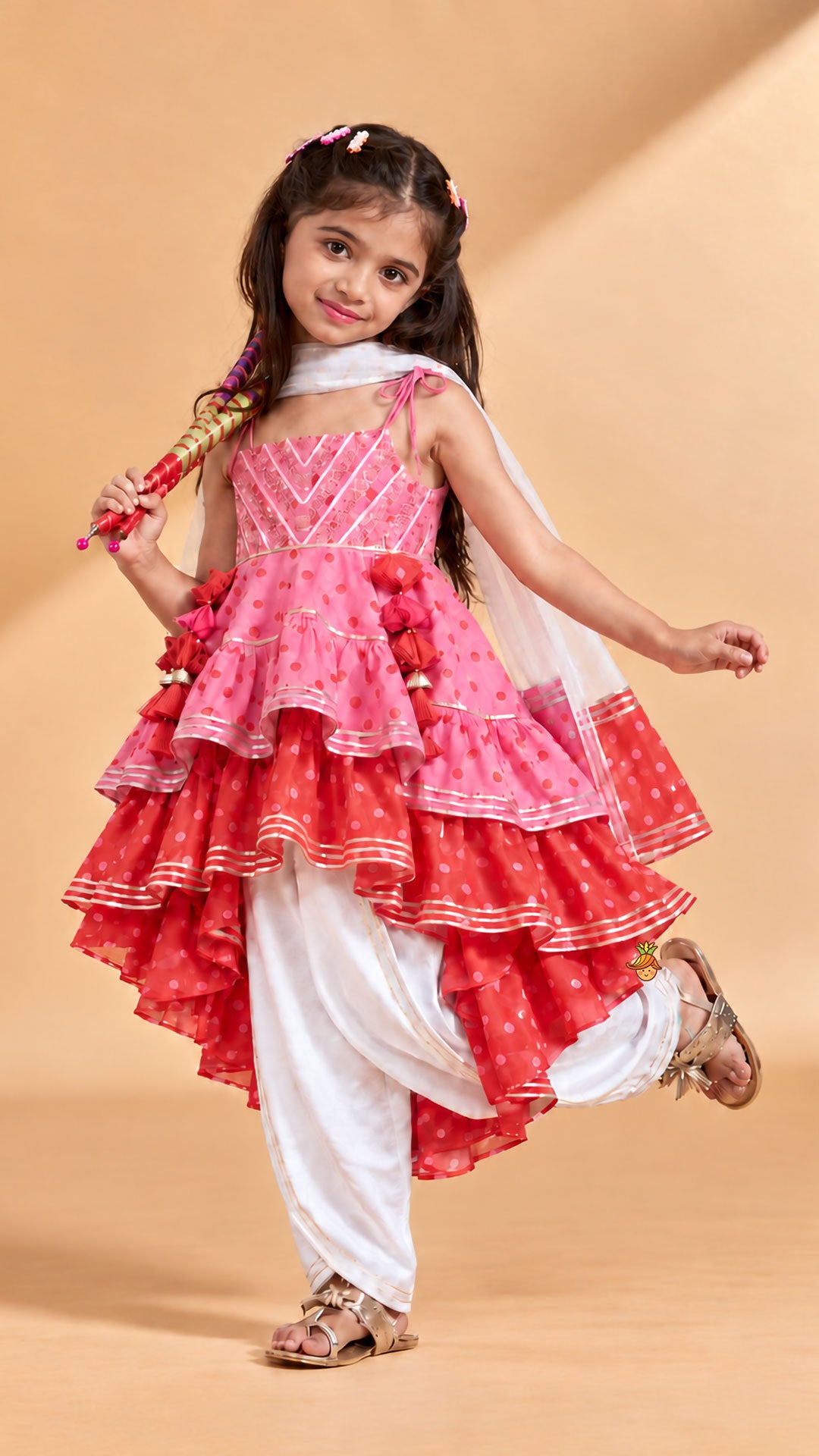 Pre Order: High Low Layered Kurti And Dhoti Style Pant With Dupatta