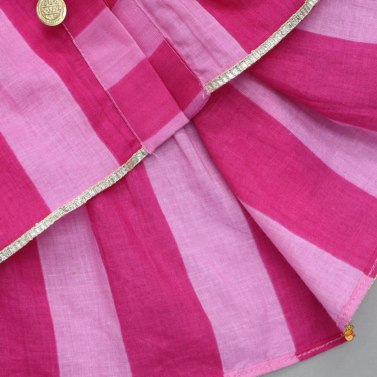 Pre Order: Stripe Printed Kurti With Floral Printed Dhoti And Potli Bag
