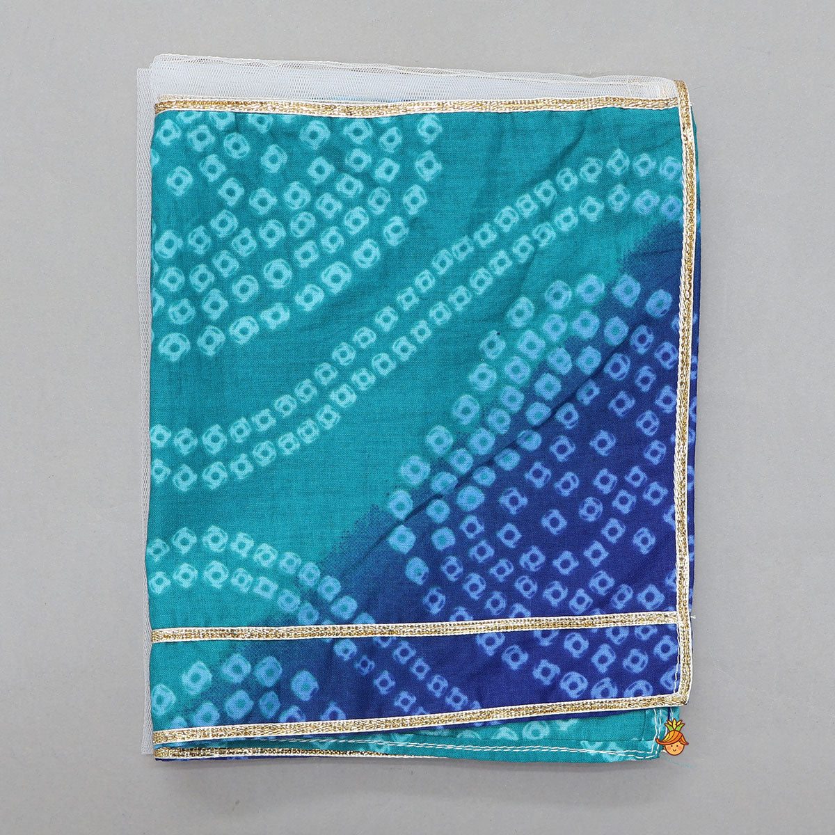 Pre Order: Dual Tone Bandhani Printed Top And Salwar Style Pant With Dupatta