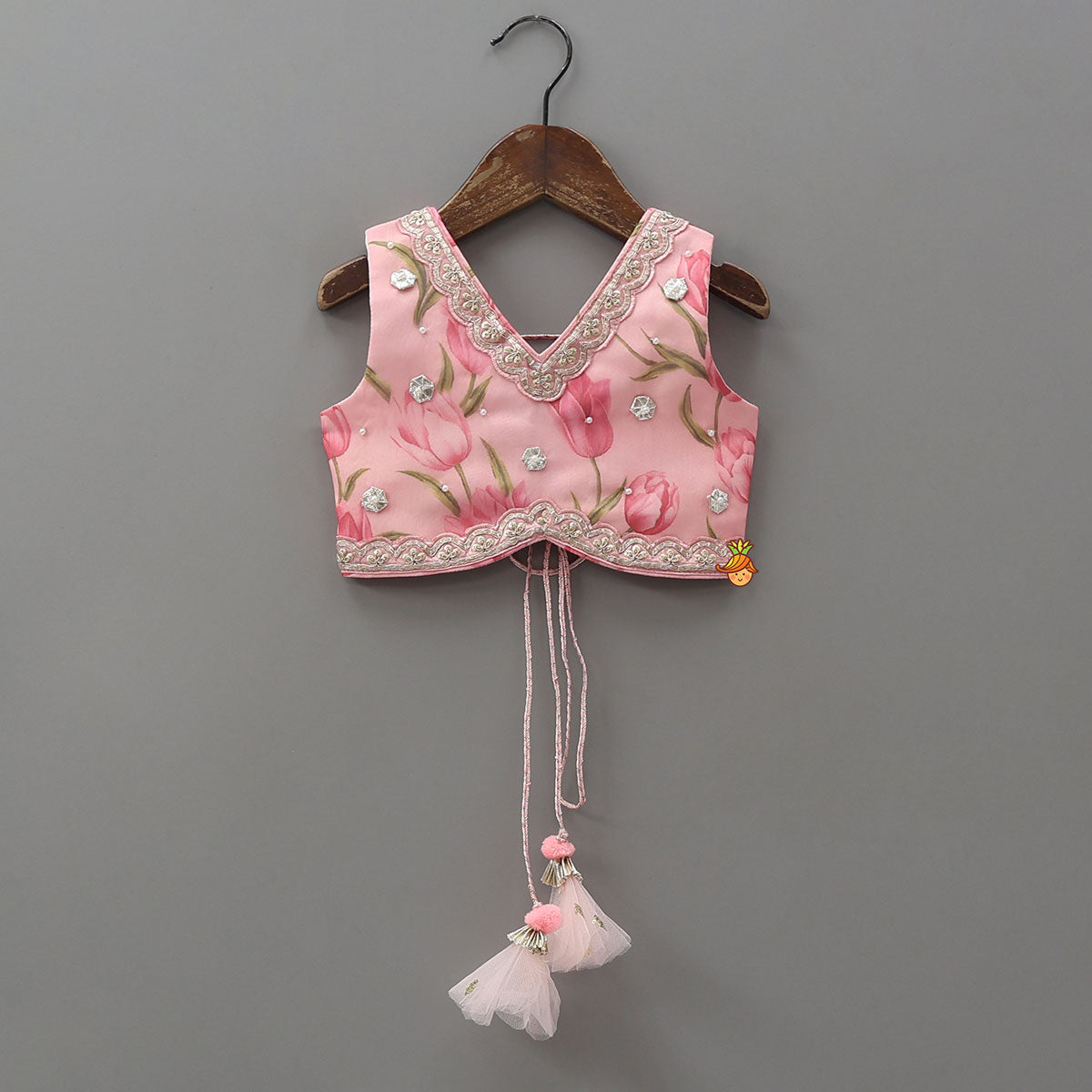 Pre Order: Floral Printed Crop Top And Lehenga With Matching Dupatta