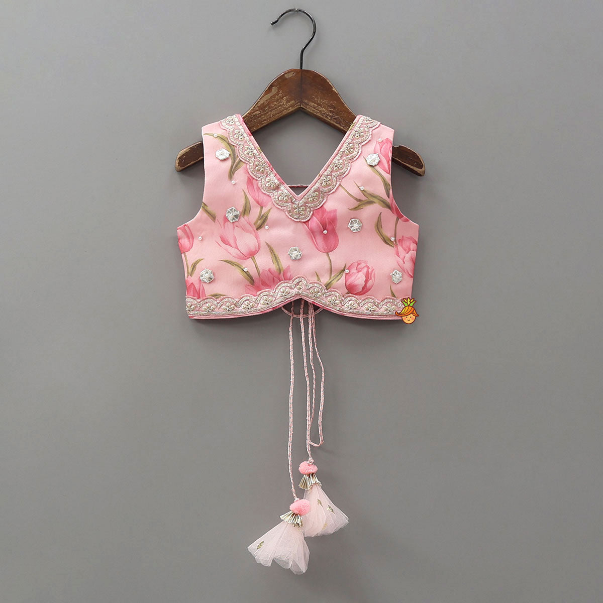 Pre Order: Floral Printed Crop Top And Lehenga With Matching Dupatta