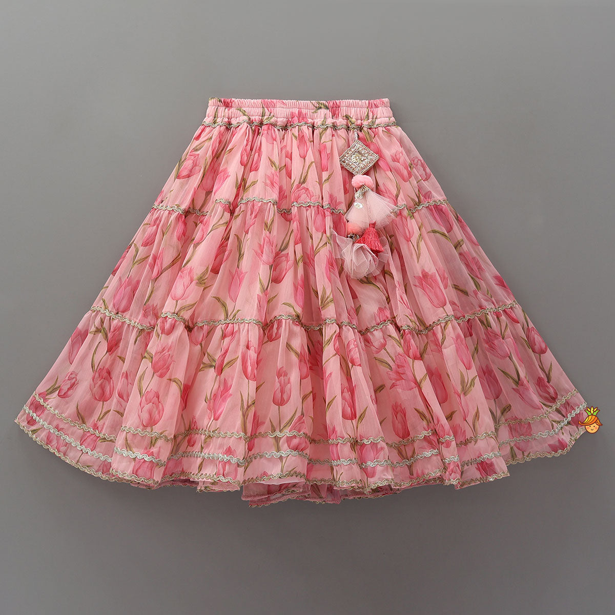 Pre Order: Floral Printed Crop Top And Lehenga With Matching Dupatta