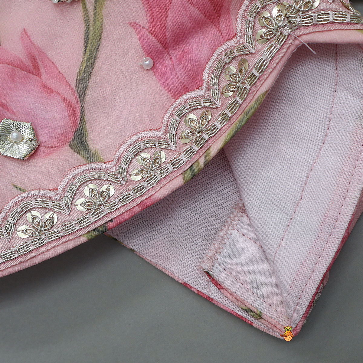 Pre Order: Floral Printed Crop Top And Lehenga With Matching Dupatta