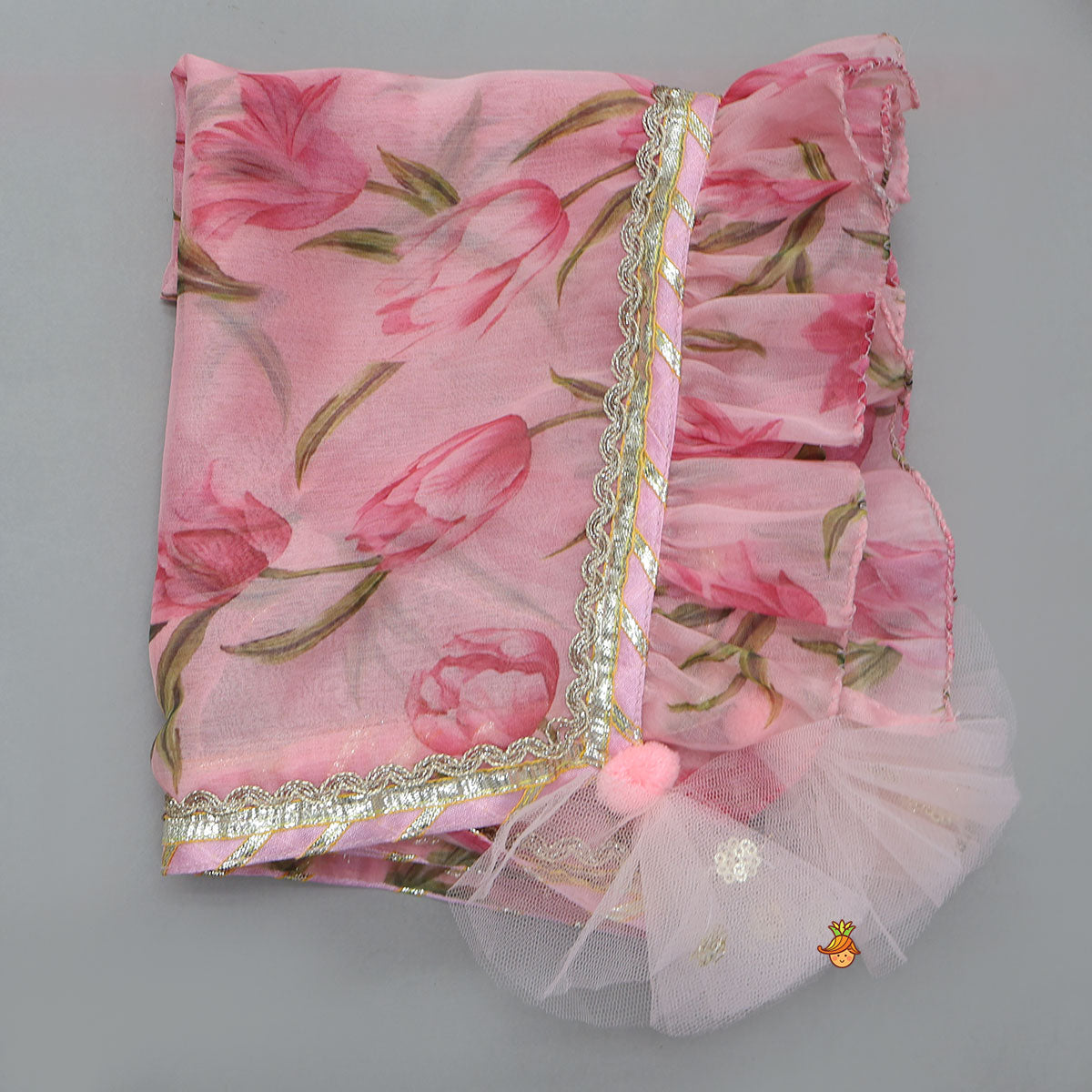Pre Order: Floral Printed Crop Top And Lehenga With Matching Dupatta