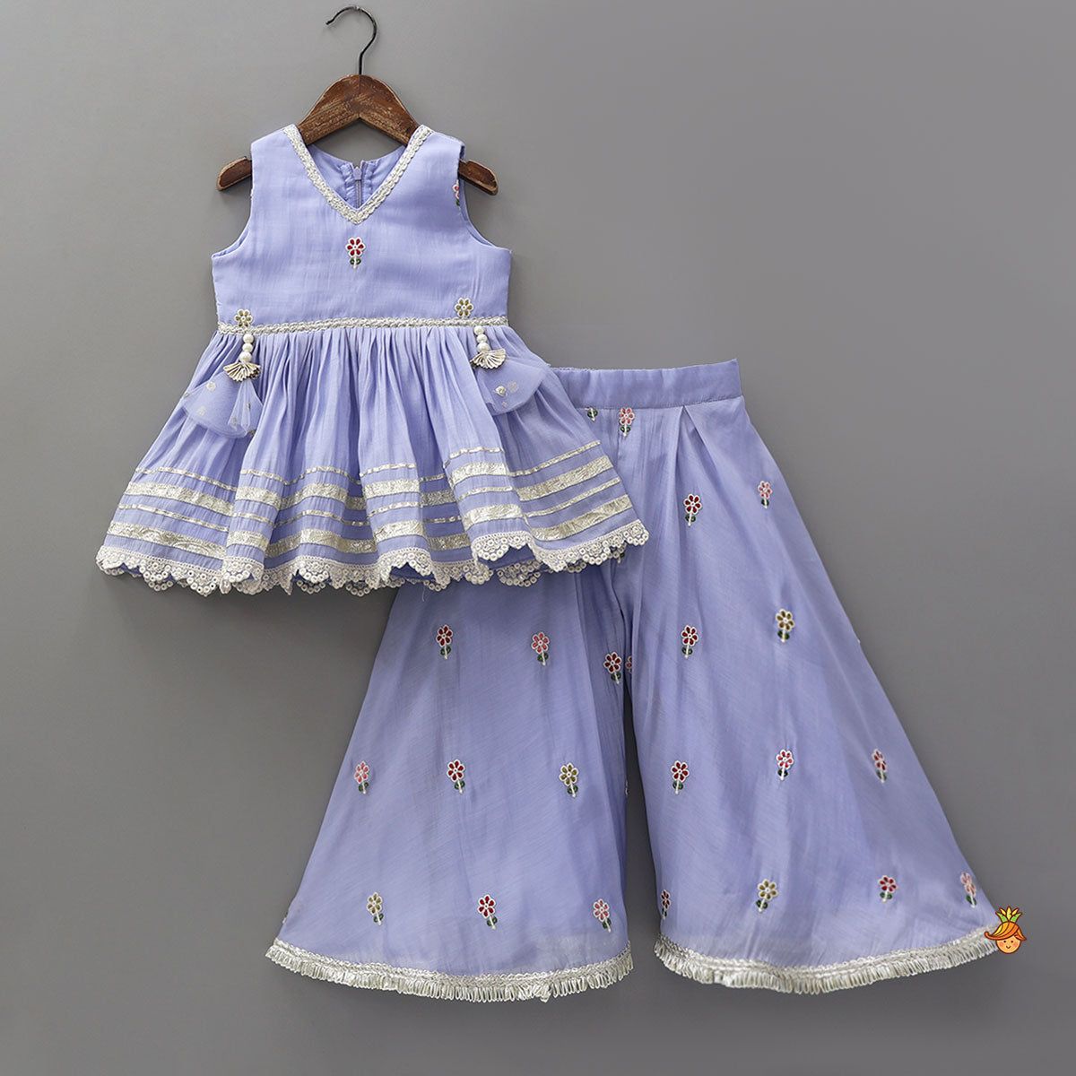 Pre Order: Elegant Kurti And Wide-Leg Palazzo With Net Dupatta