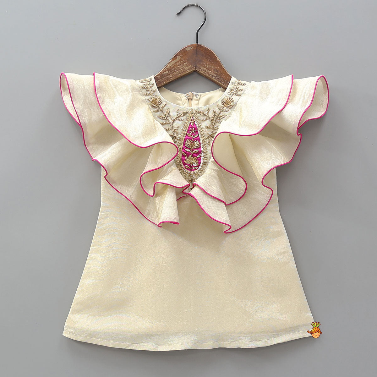 Pre Order: Zari Hand Embroidered Ruffles Kurti With Tulip Dhoti