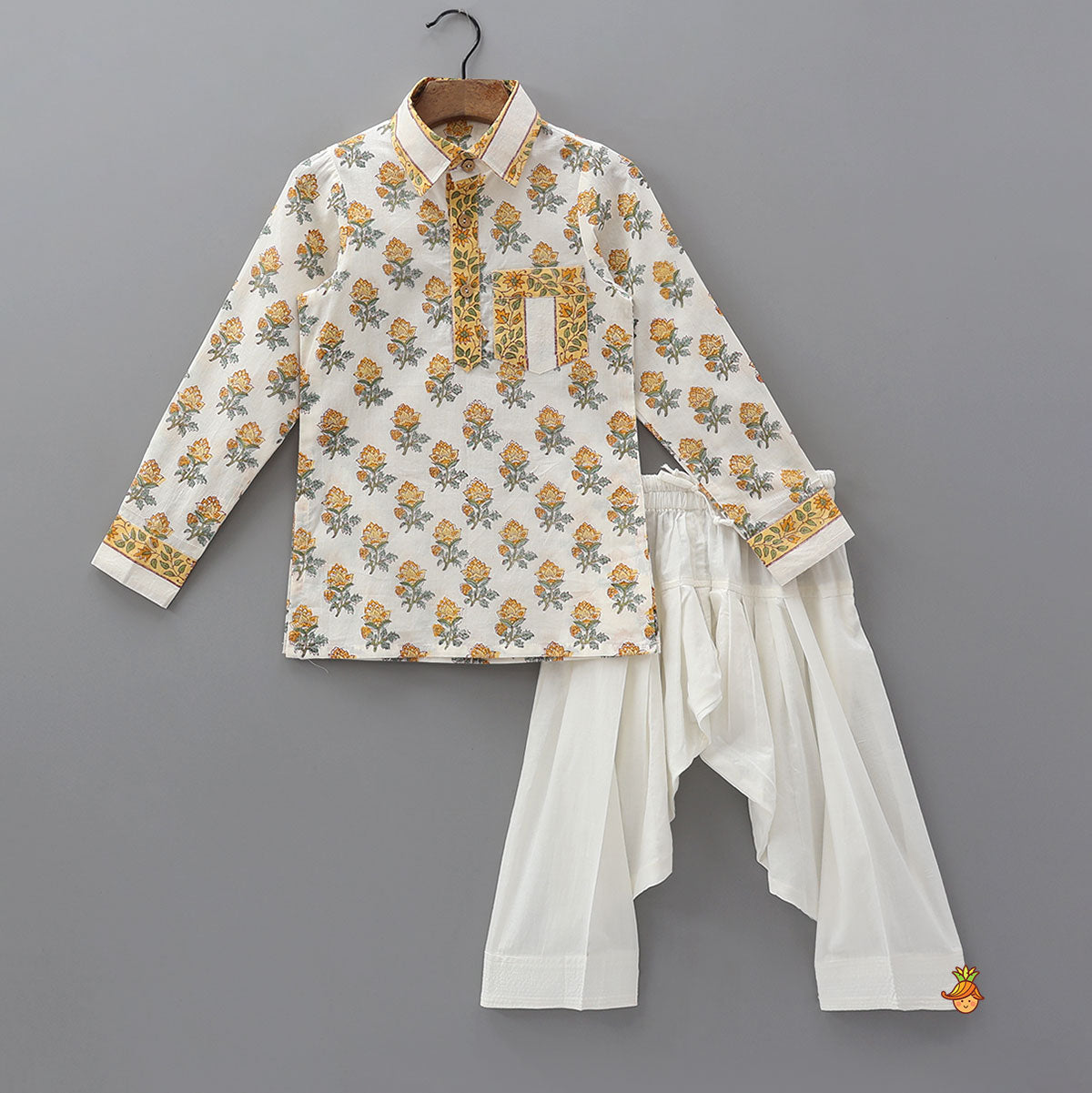 Pre Order: Hand Block Printed Collar Neck Kurta And Salwar
