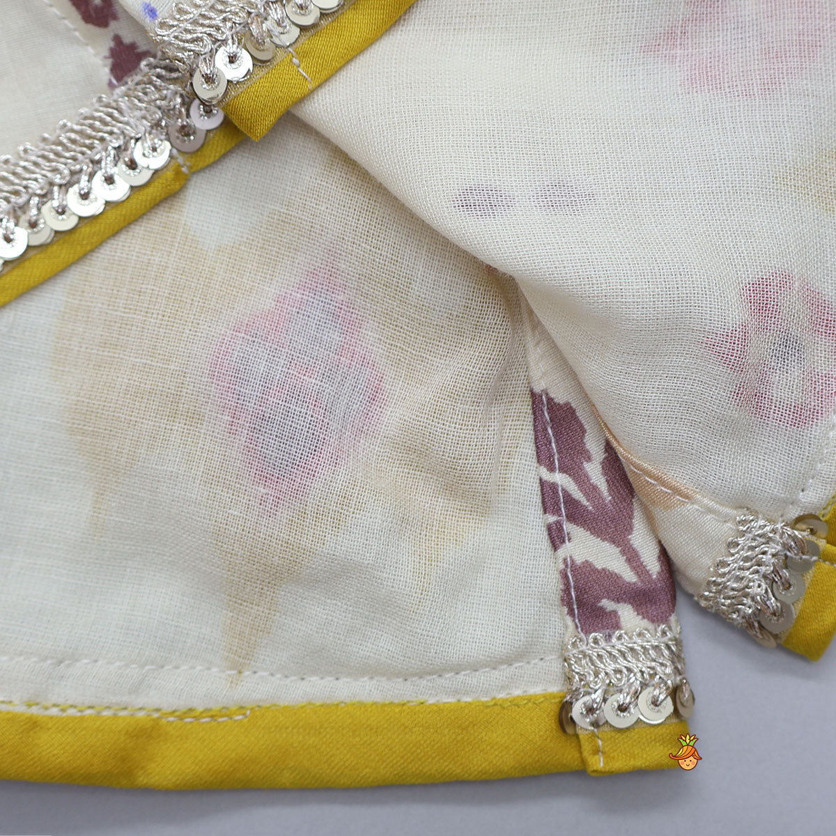 Pre Order: Ikat Inspired Kurti With Gota Detailed Flared Palazzo