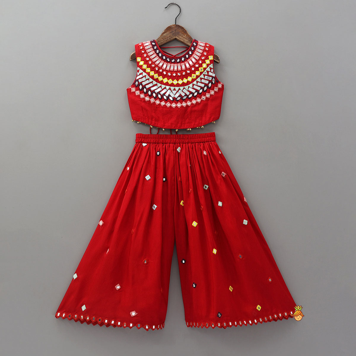 Pre Order: Faux Mirror Work Crop Top And Matching Palazzo