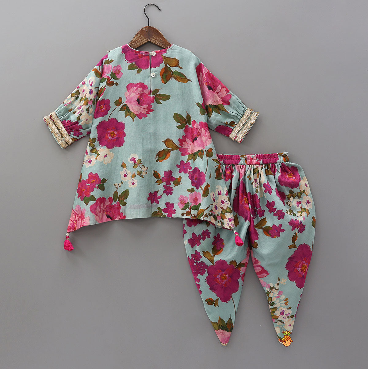 Pre Order: Floral Embroidered Yoke Kurti And Matching Dhoti Pant