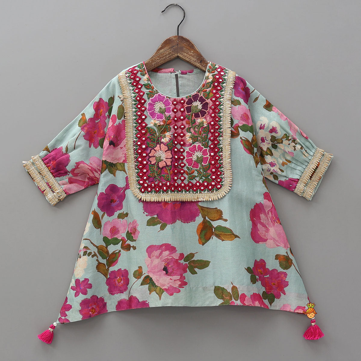 Pre Order: Floral Embroidered Yoke Kurti And Matching Dhoti Pant