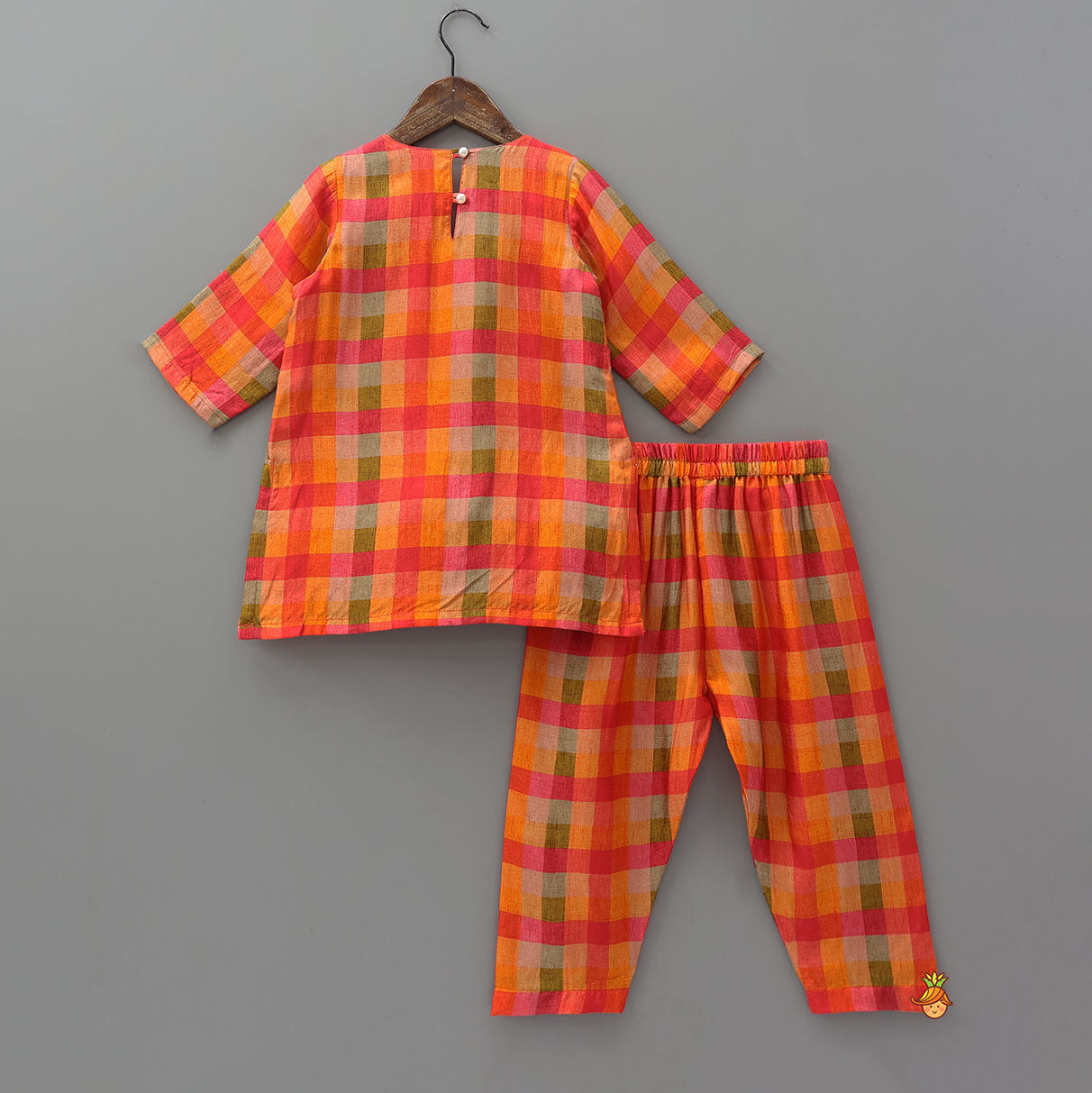 Pre Order: Paisley Zardozi Butti Embroidered Checked Kurti With Salwar