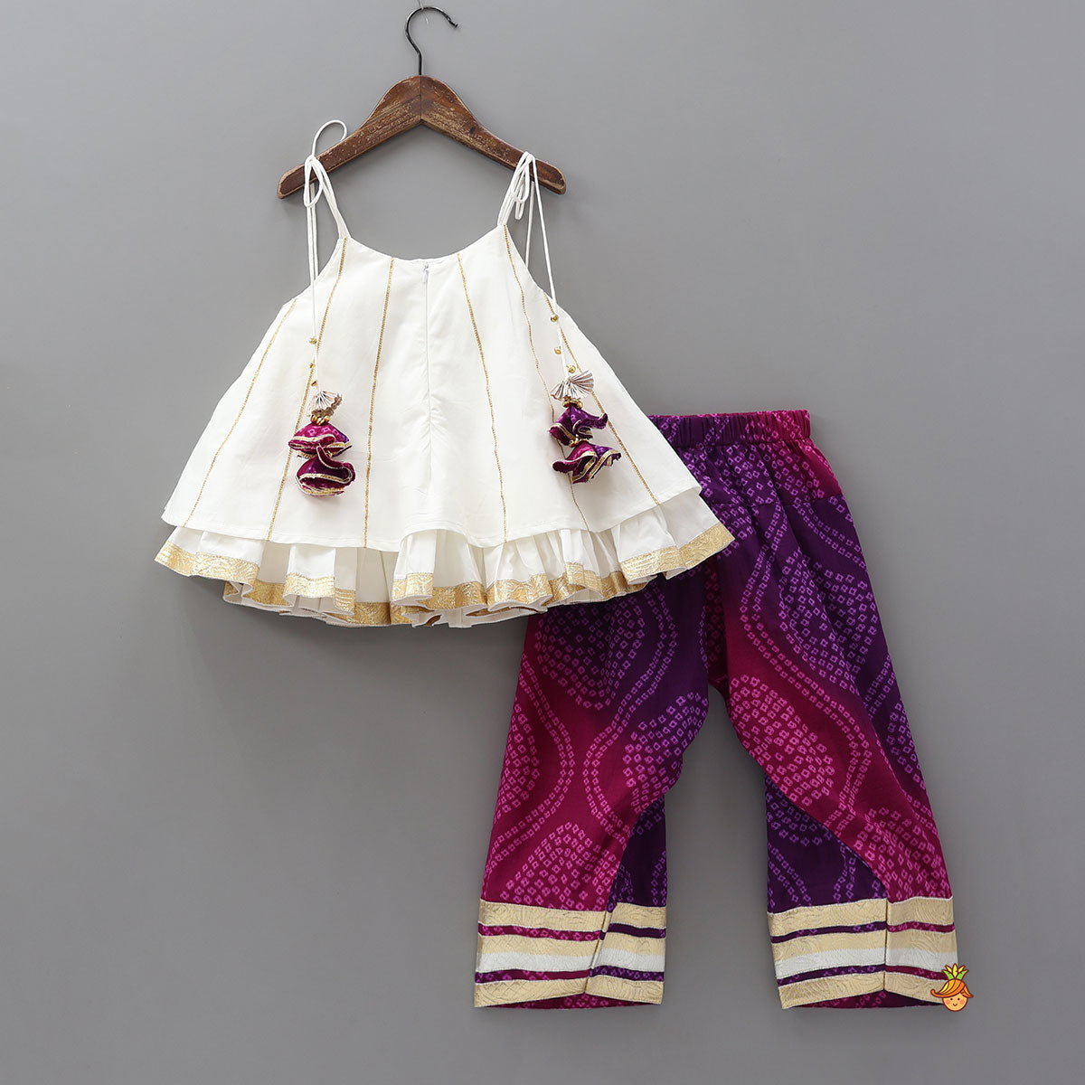 Pre Order: Layered Tie Up Top And Printed Pant With Matching Dupatta
