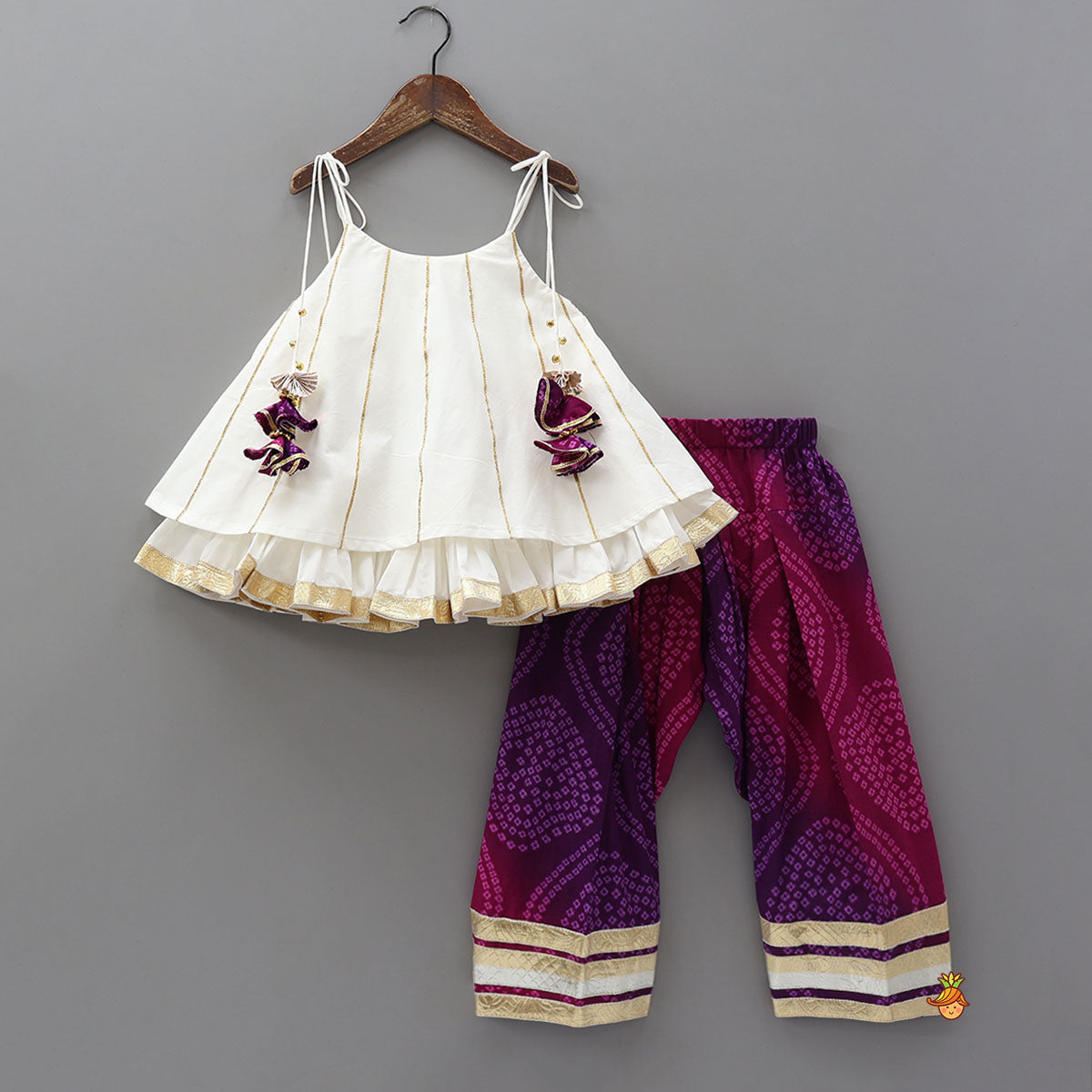 Pre Order: Layered Tie Up Top And Printed Pant With Matching Dupatta