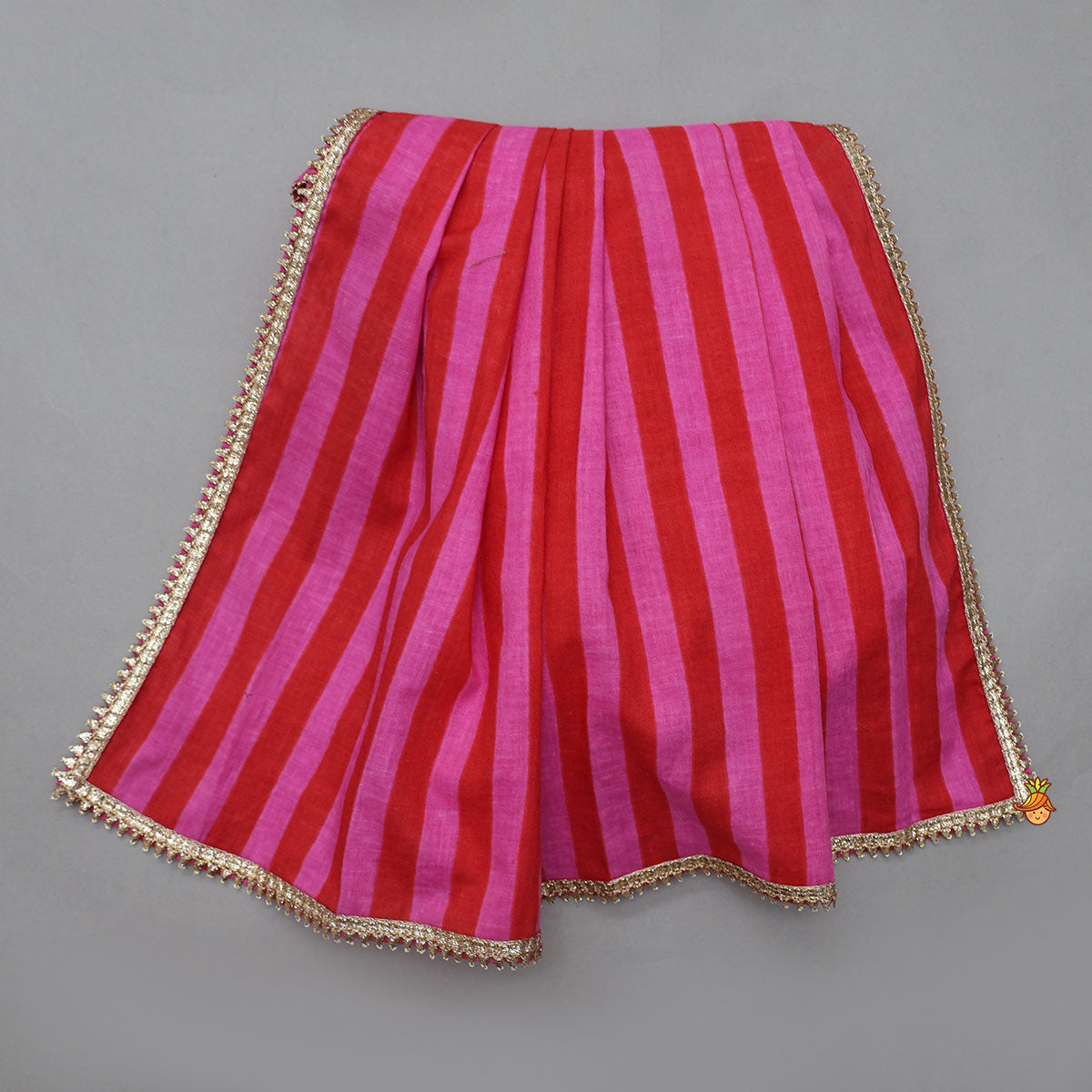 Pre Order: Collar Neck Crop Top And Dhoti Style Pant With Detachable Dupatta And Hair Band