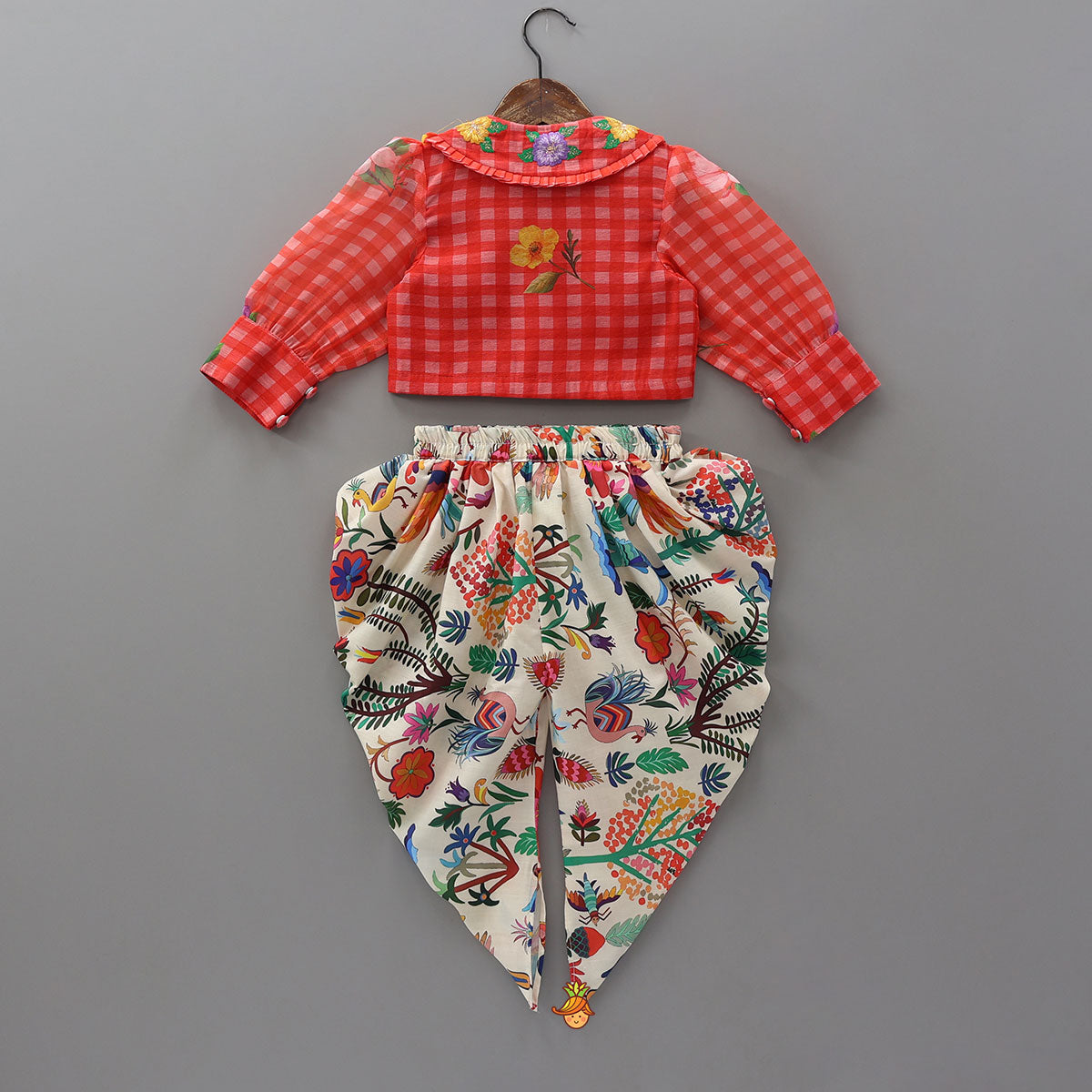 Pre Order: Floral Jacket Style Top And Dhoti With Dupatta And Hair Band