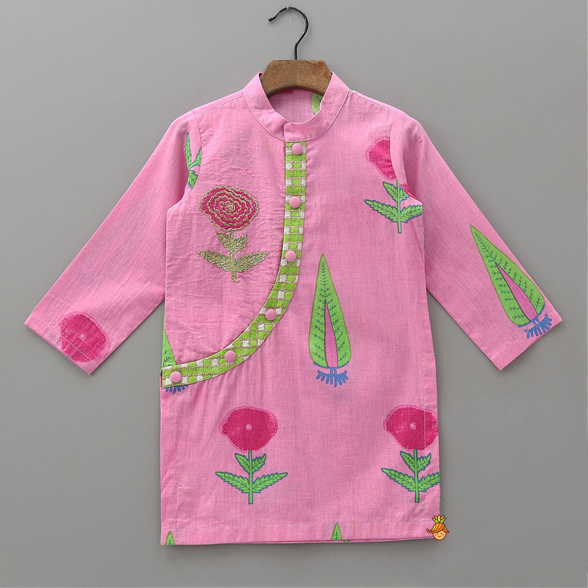 Pre Order: Printed Curved Placket Kurta And Pyjama