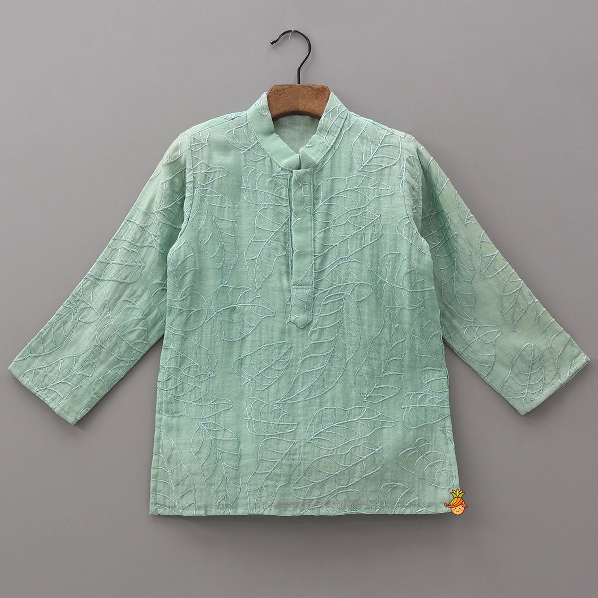 Pre Order: Leaf Motif Embroidered Kurta With Jacket And Pyjama