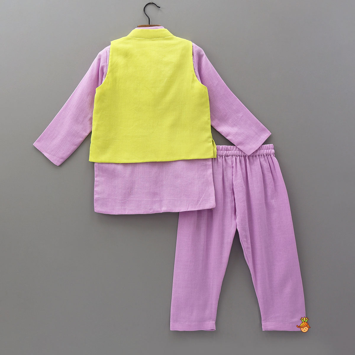 Sequined Front Placket Kurta With Contrasting Jacket And Pyjama
