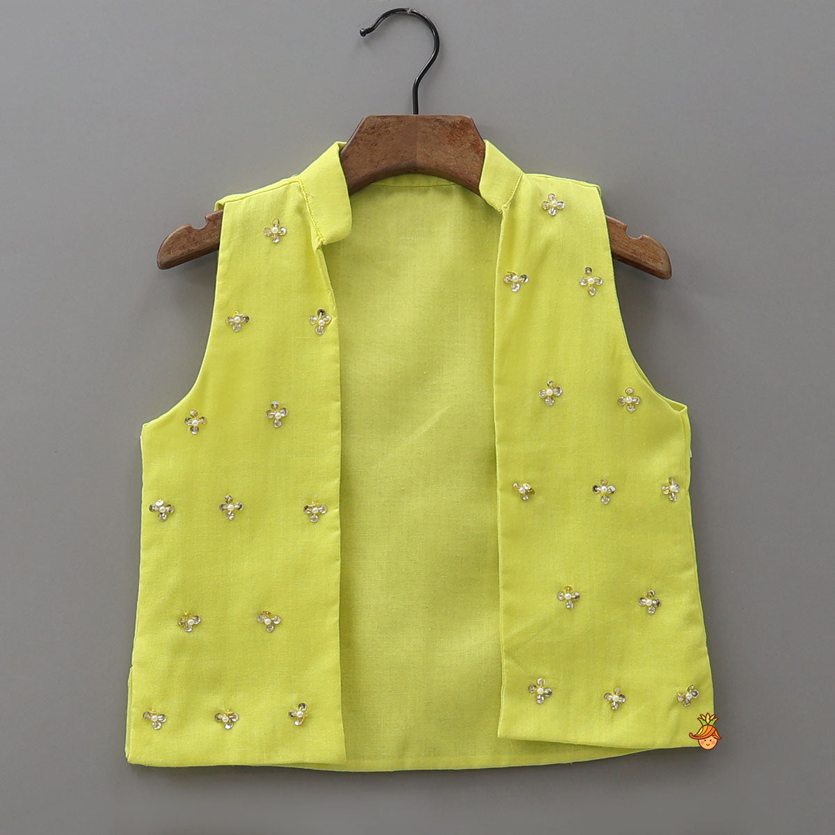 Sequined Front Placket Kurta With Contrasting Jacket And Pyjama