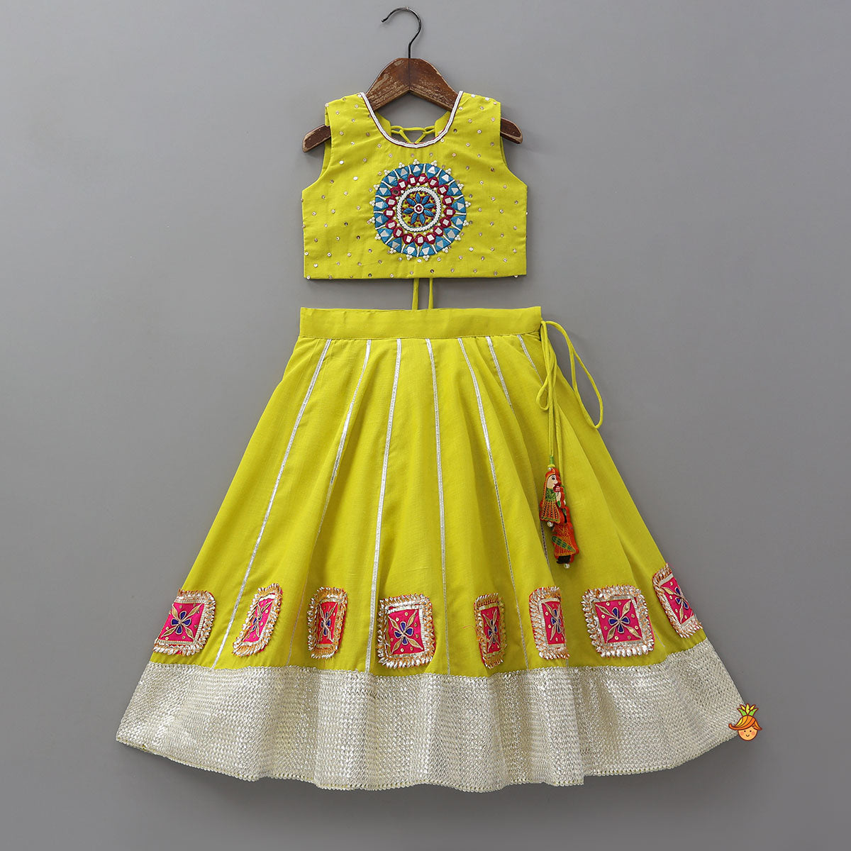 Mirror Work Yoke Crop Top And Lehenga
