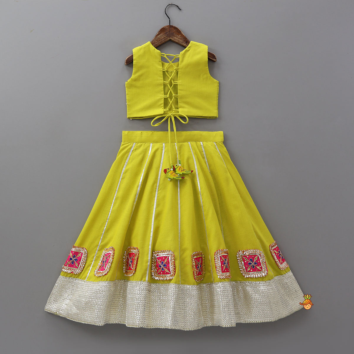 Mirror Work Yoke Crop Top And Lehenga