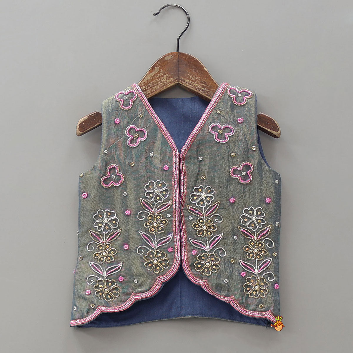 Pre Order: Floral Embroidered Jacket Style Top With Flared Palazzo