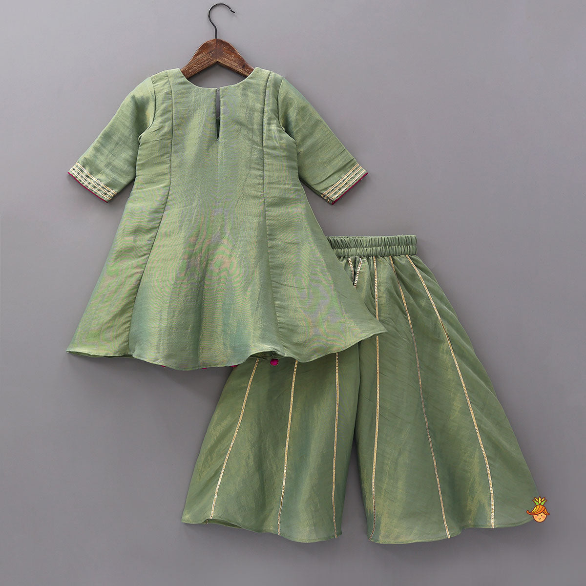 Pre Order: Floral Embroidered A-line Shimmery Kurti And Palazzo