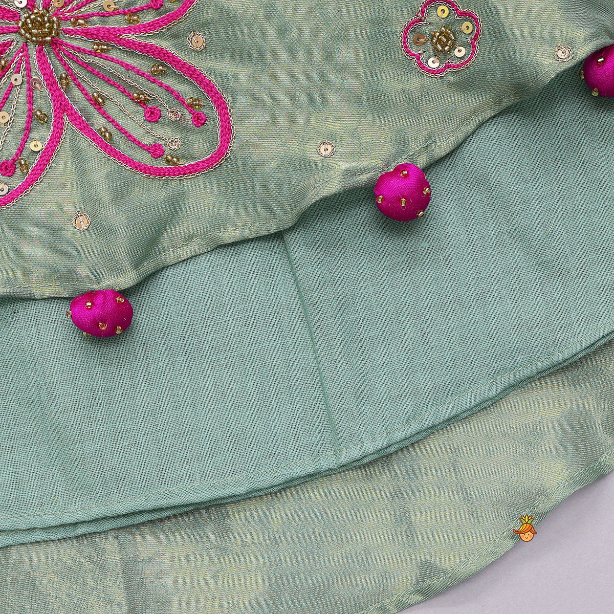 Pre Order: Floral Embroidered A-line Shimmery Kurti And Palazzo