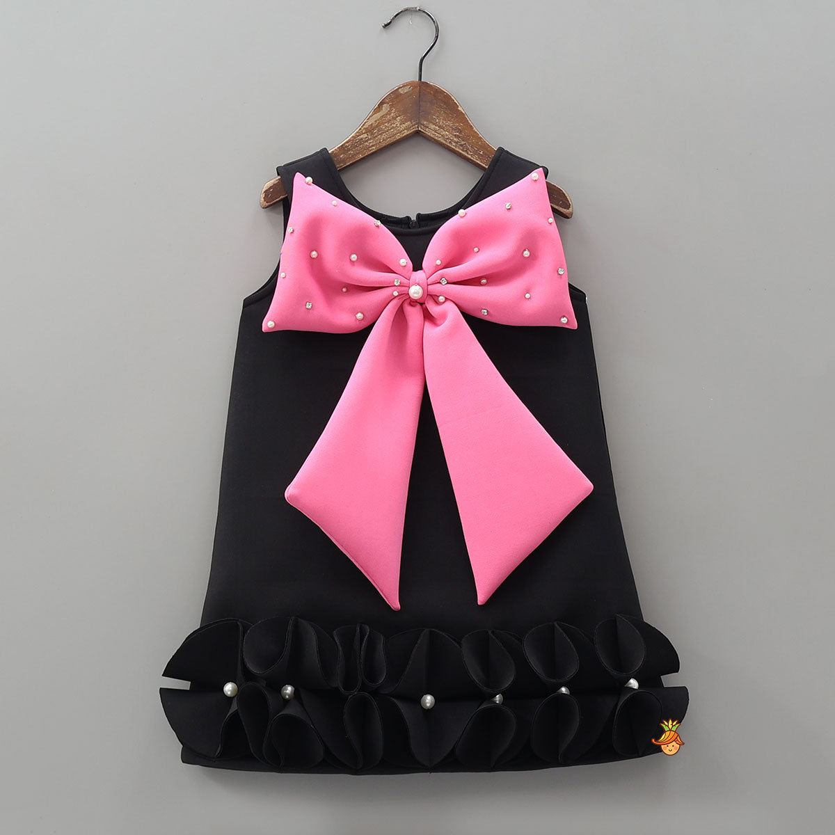 Ruffle Hem Dress With Bow Adornment