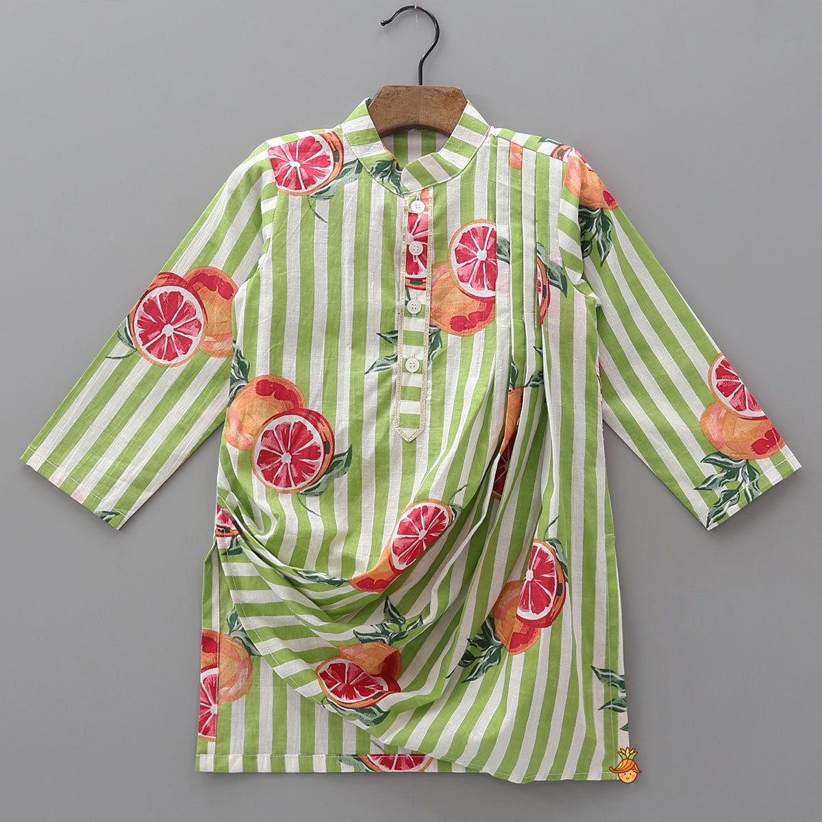 Pre Order: Striped Printed Cowl Style Kurta And Pyjama