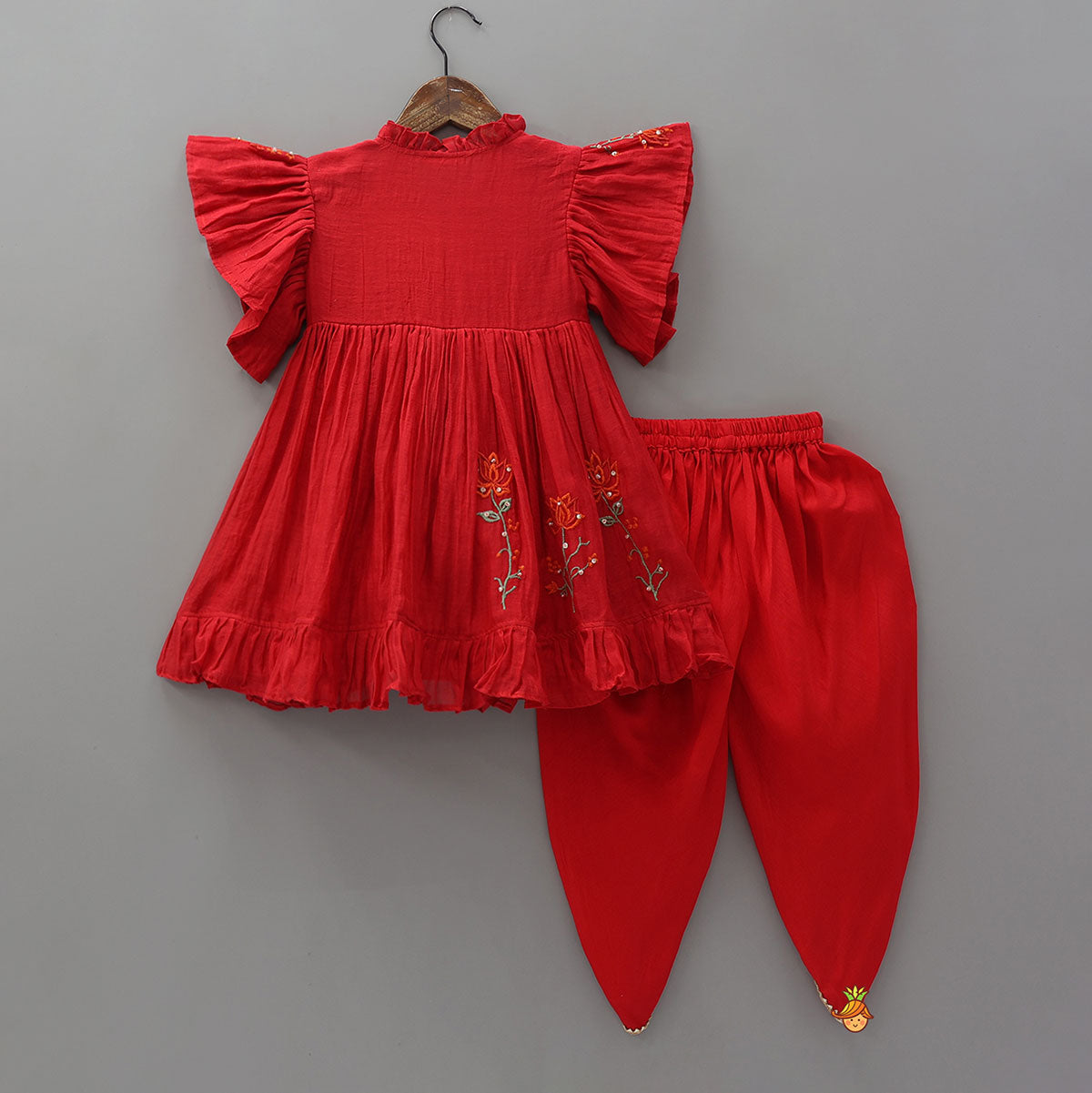 Pre Order: Floral Embroidered Yoke Kurti And Matching Dhoti Pant