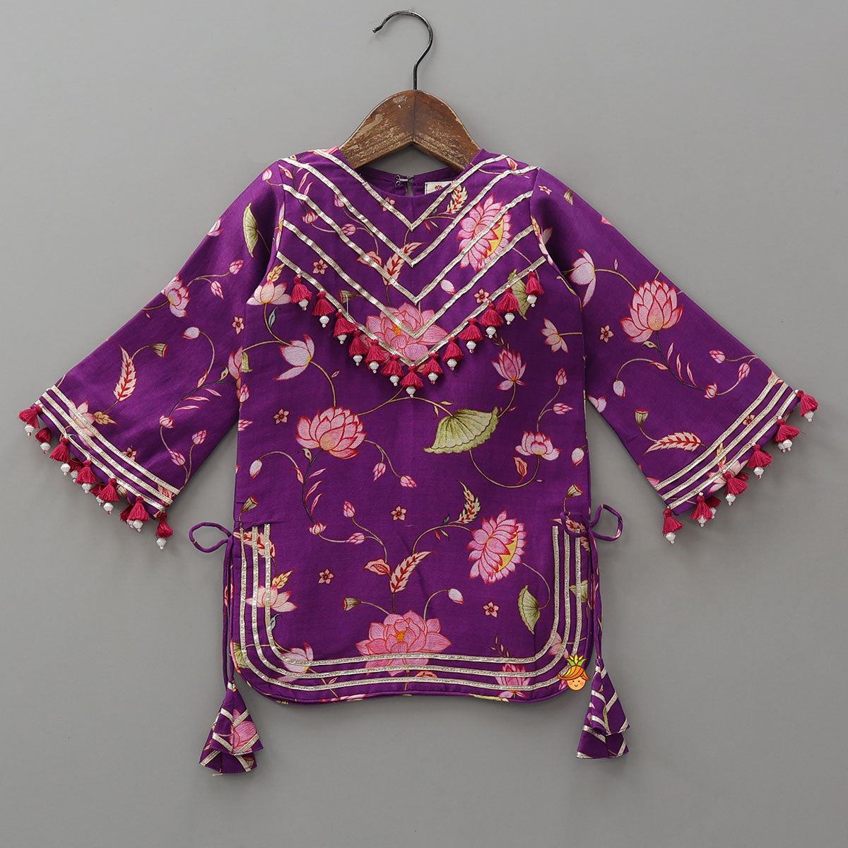 Pre Order: Fringe Detail Kurti With Farshi Salwar And Dupatta
