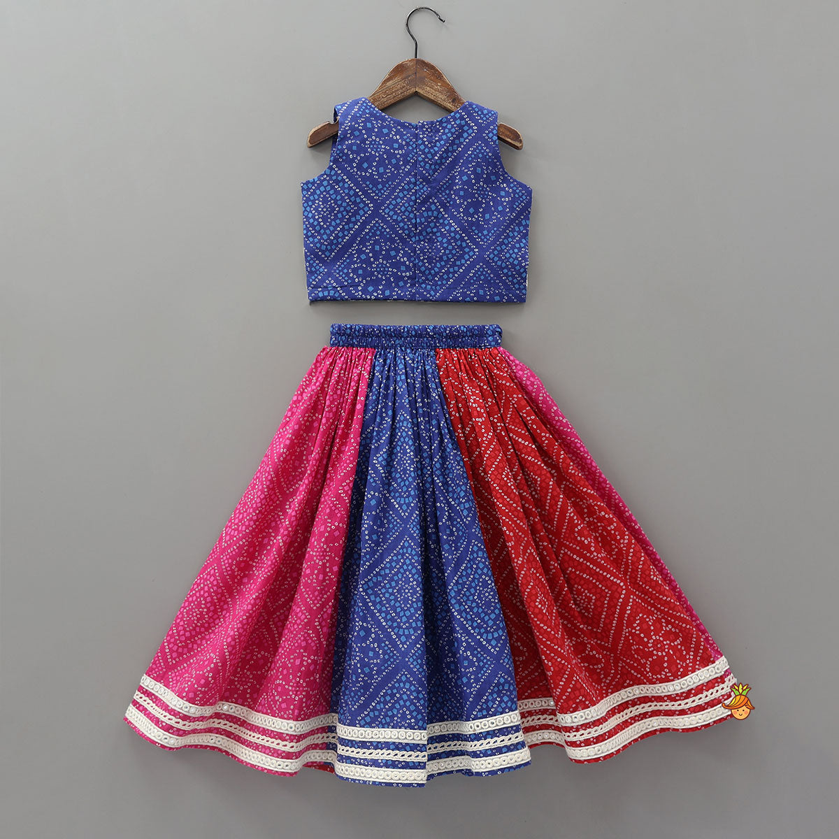 Pre Order: Bandhani Printed Crop Top And Lehenga