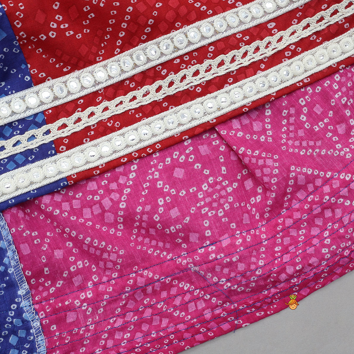 Pre Order: Bandhani Printed Crop Top And Lehenga