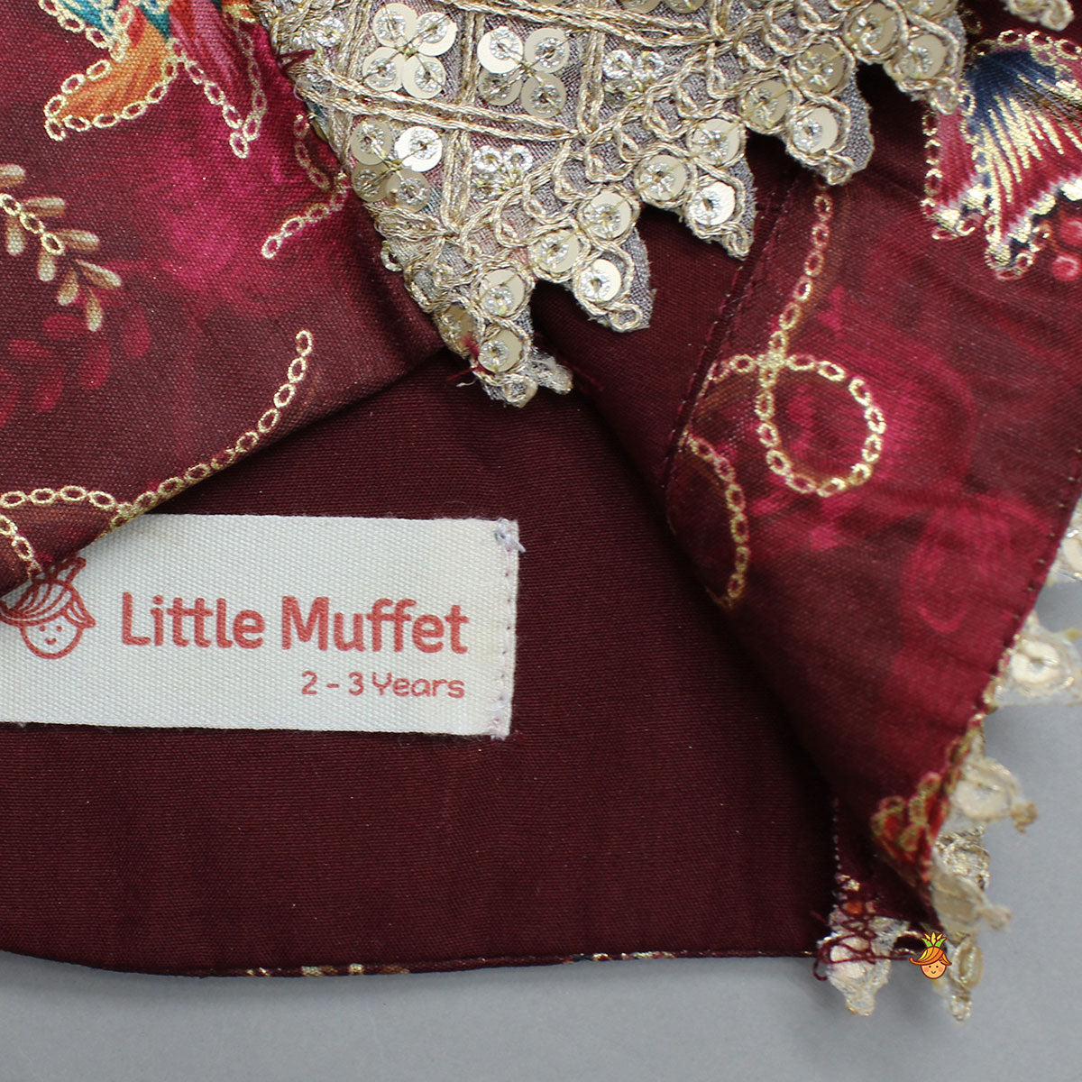 V Neck Printed Top And Lehenga With Ruffle Net Dupatta