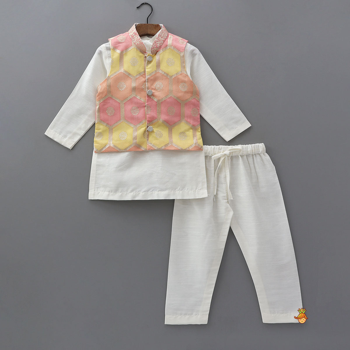 Kurta With Brocade Jacket And Pyjama