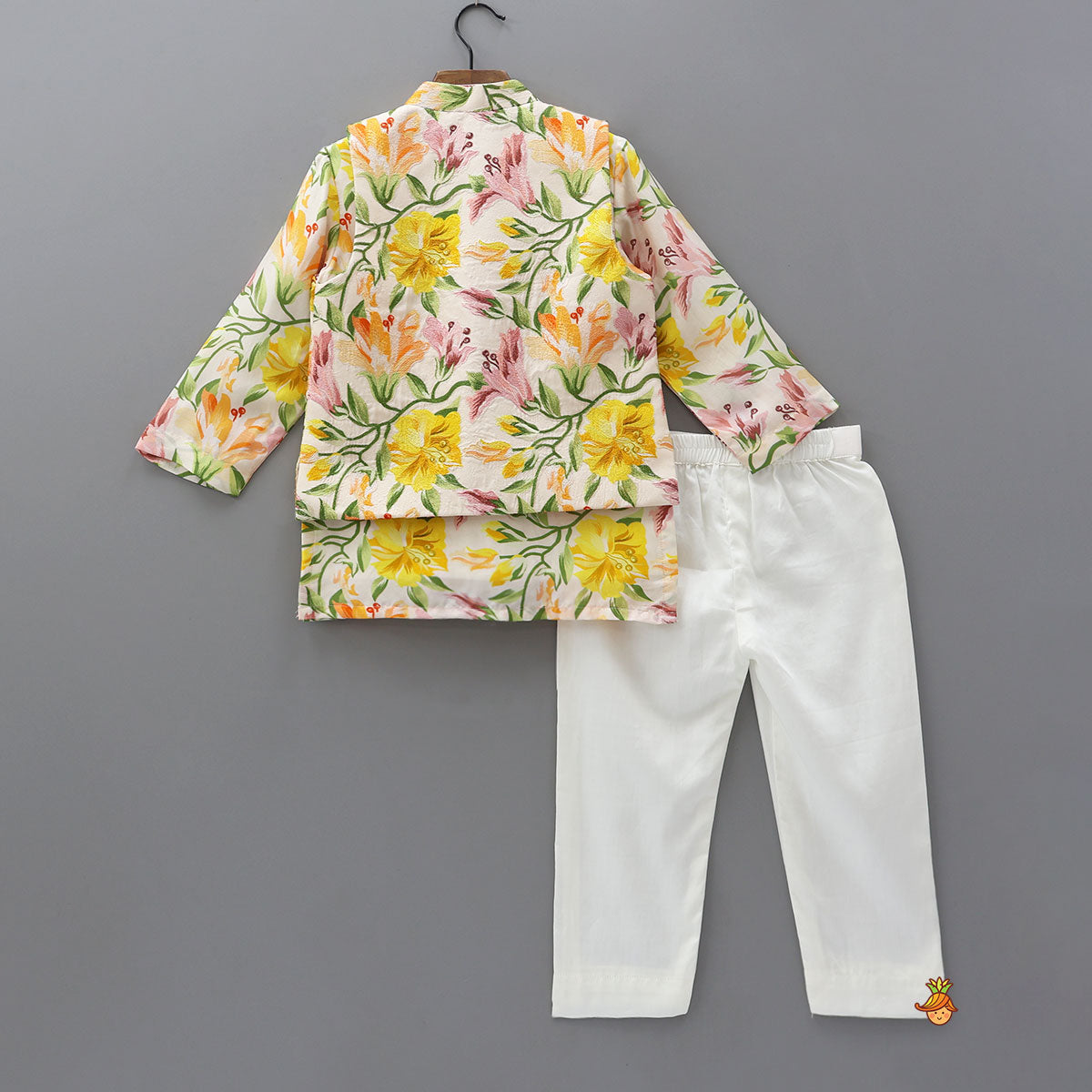 Pre Order: Floral Blossom Kurta With Jacket And Pyjama