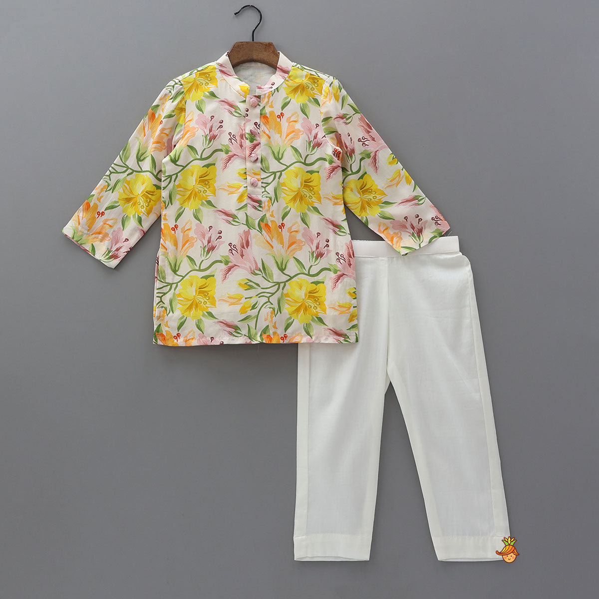 Pre Order: Floral Blossom Kurta With Jacket And Pyjama