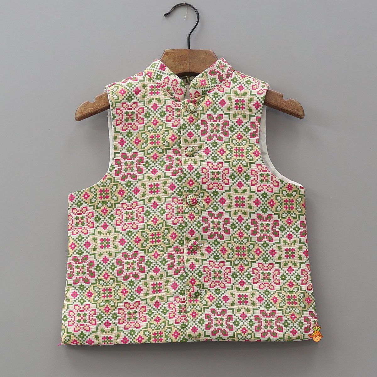 Pre Order: Kurta With Geometric Floral Brocade Jacket And Pyjama