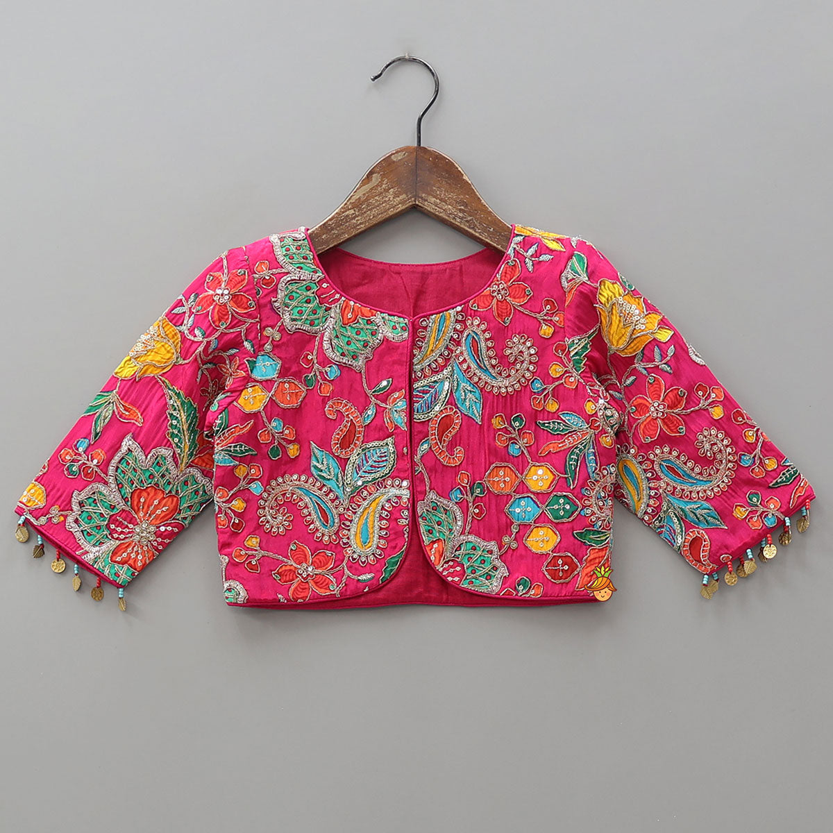Top With Heavy Embroidered Jacket And Lehenga With Contrasting Dupatta