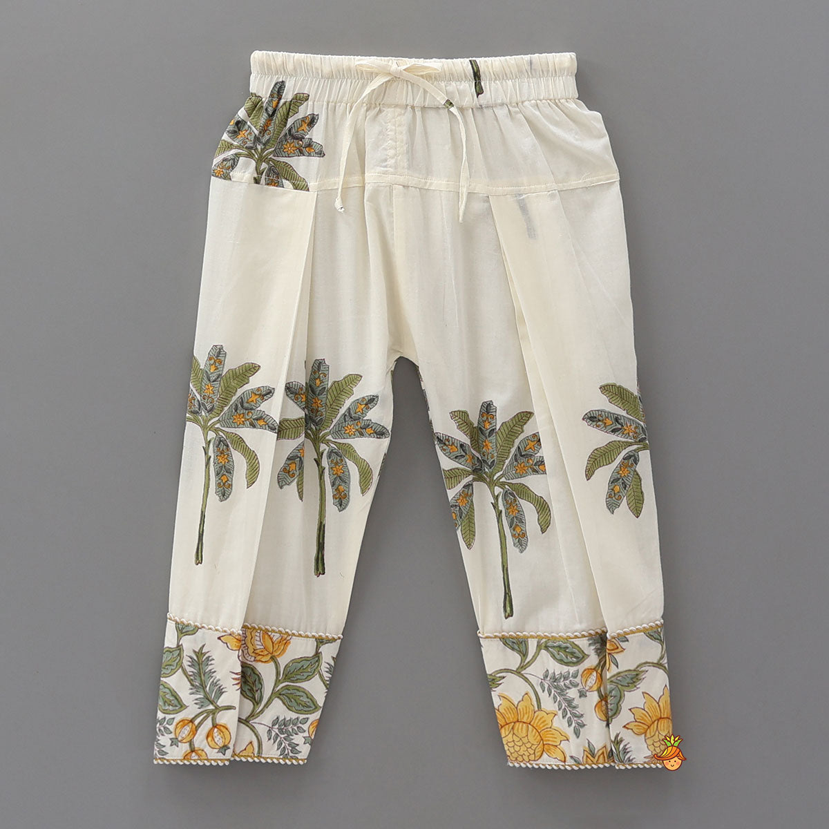 Floral Printed Cotton Kurti And Pant With Lurex Striped Matching Dupatta