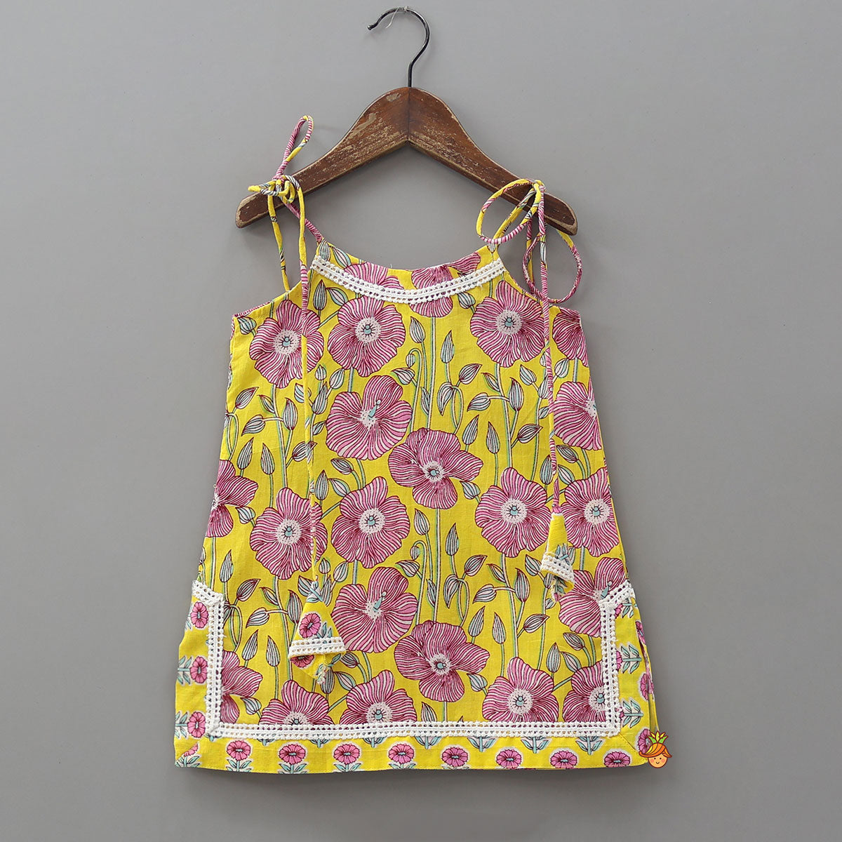 Pre Order: Strappy Floral Cotton Kurti With Sharara And Matching Dupatta