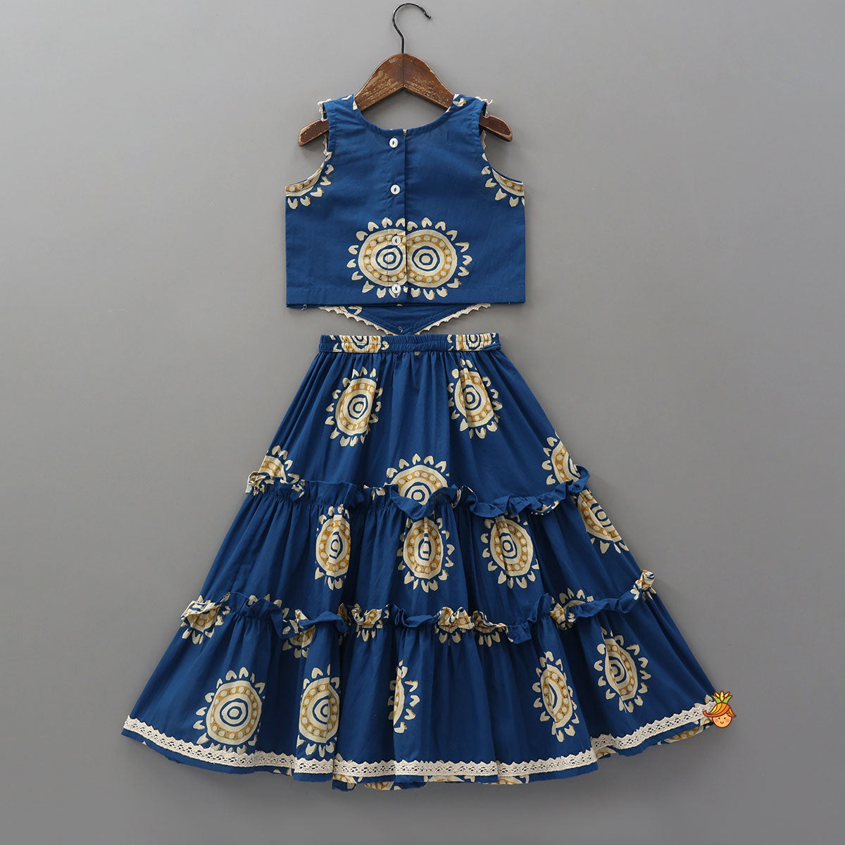 Pre Order: Stylish Hem Crop Top With Tiered Lehenga