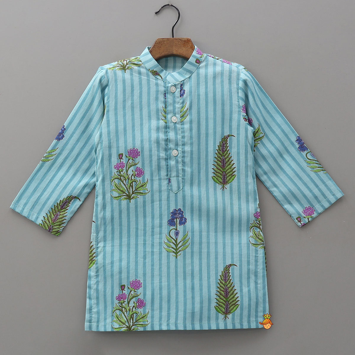 Pre Order: Soft Cotton Printed Ethnic Kurta With Jacket And Pyjama