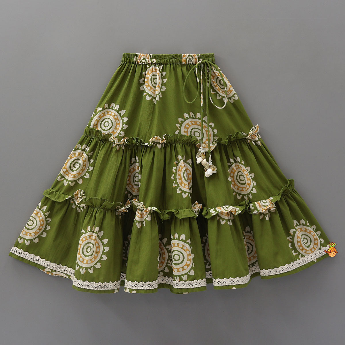 Pre Order: Stylish Hem Printed Crop Top With Tiered Lehenga