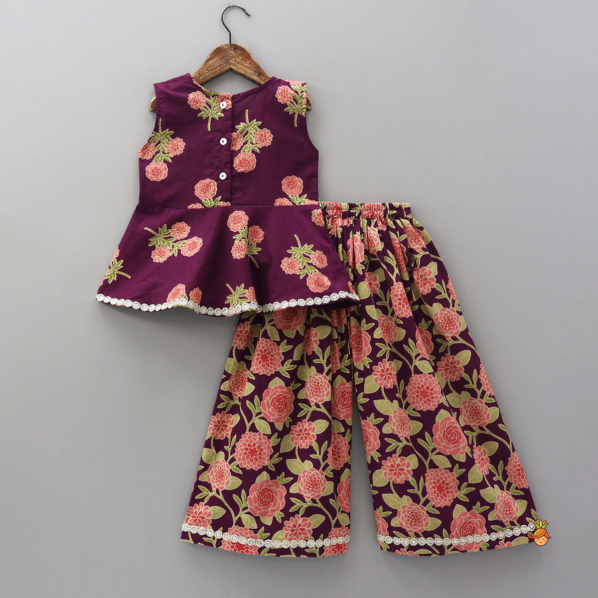 Pre Order: Potli Button Ruffle Top And Floral Print Palazzo