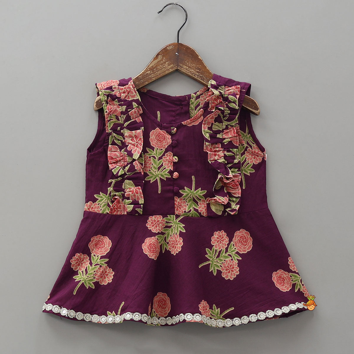 Pre Order: Potli Button Ruffle Top And Floral Print Palazzo